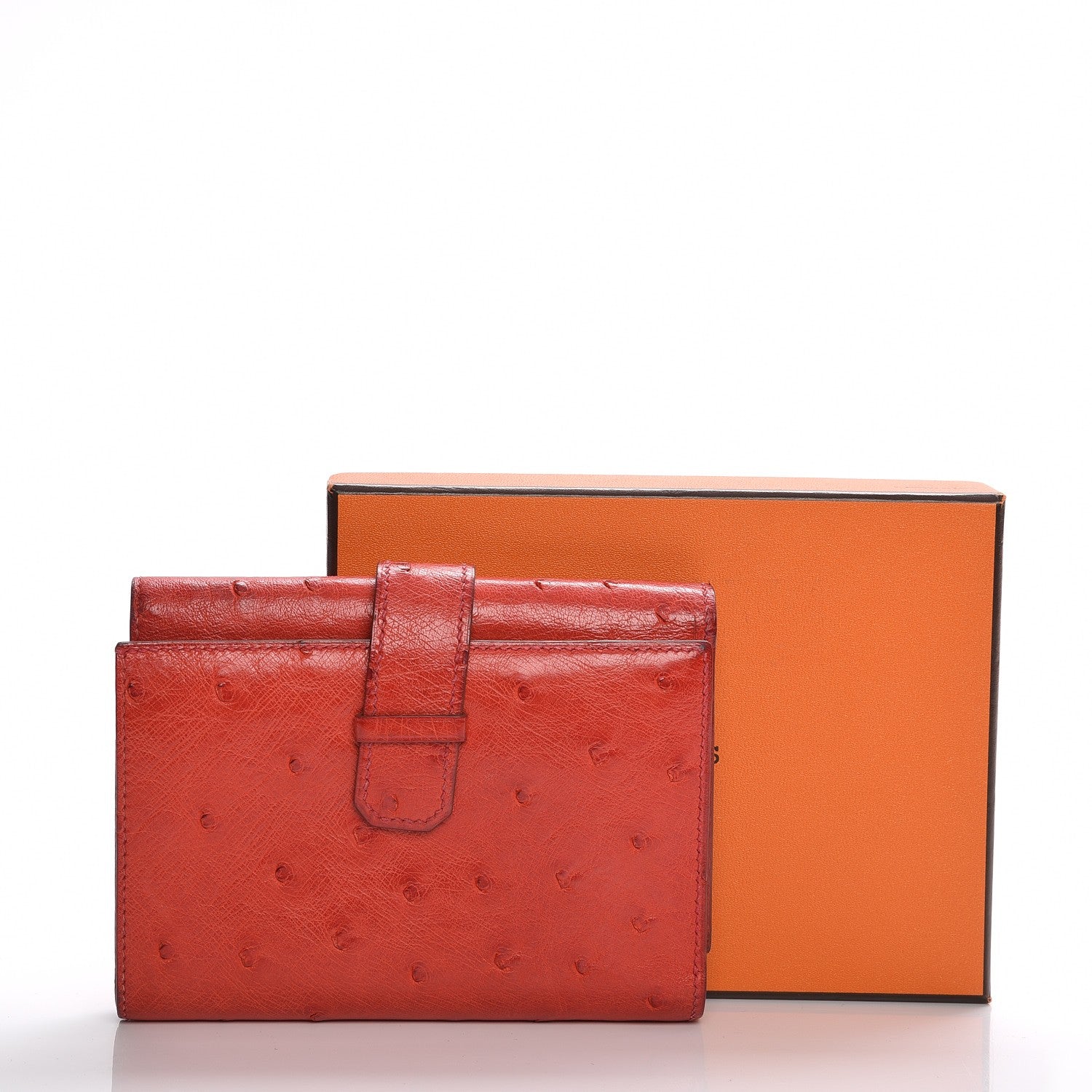 Hermes Ostrich Mini Tri-Fold Compact Wallet Rouge Vif 6 of 14