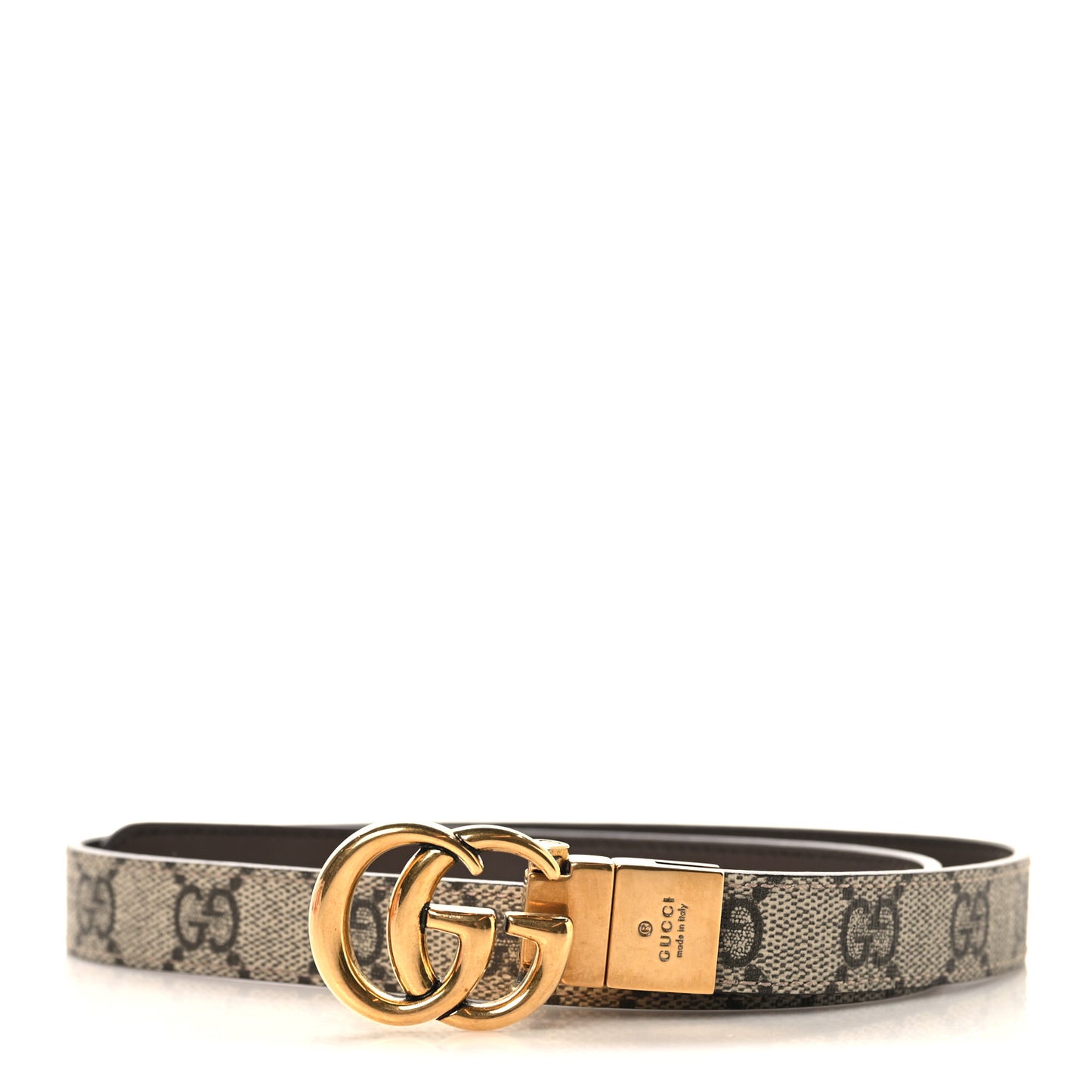 GG Supreme Monogram Plutone Calfskin Double G Reversible Belt Beige Ebony
