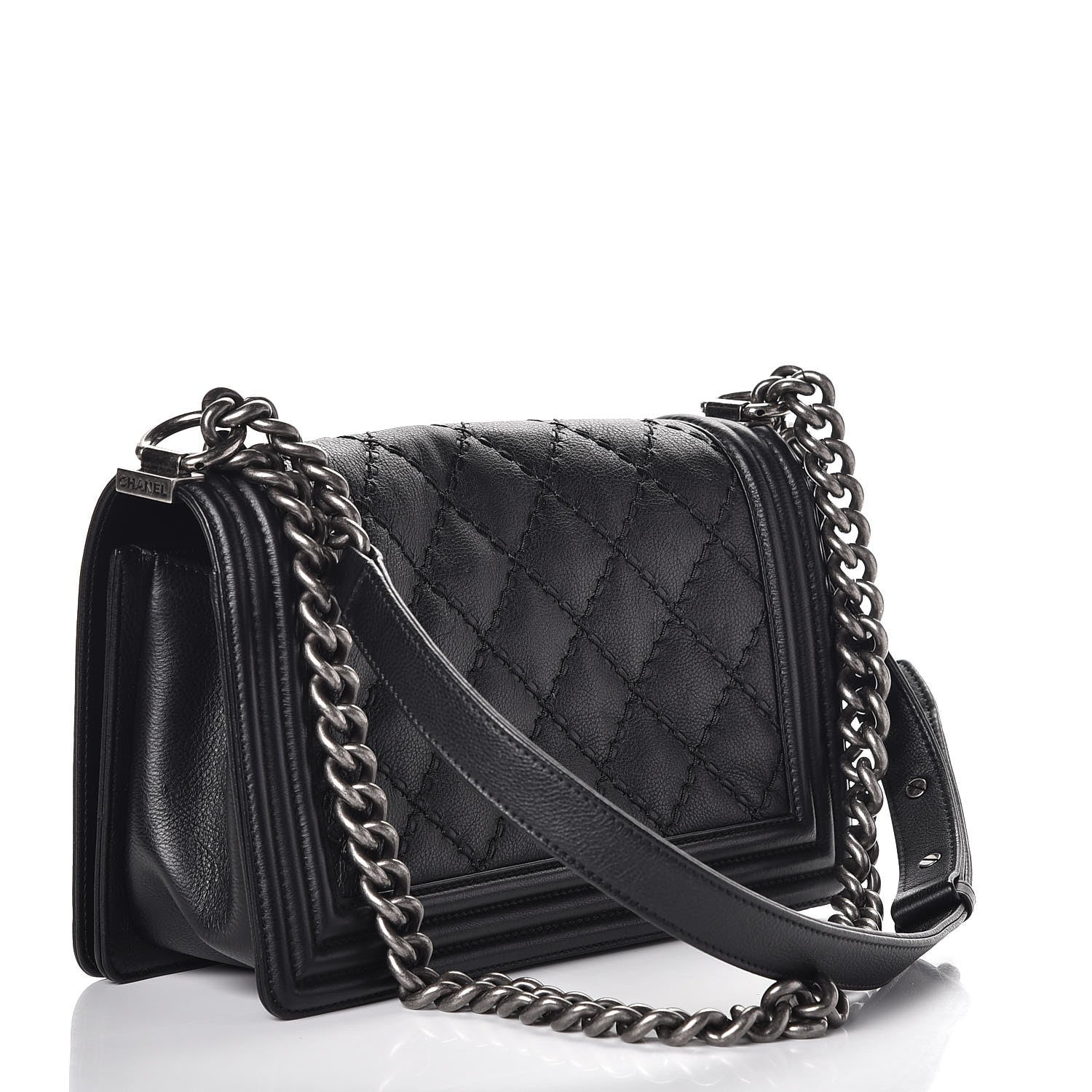Chanel Calfskin Double Stitch Medium Boy Flap Black 3 of 13