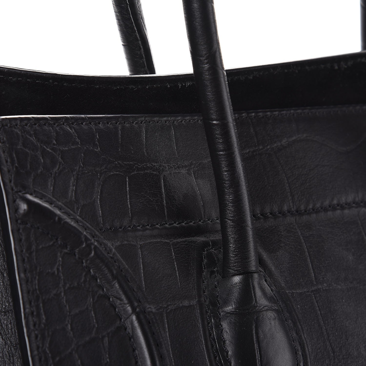 Celine Crocodile Embossed Calfskin Medium Phantom Luggage Black 8 of 8