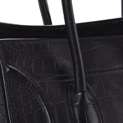 Celine Crocodile Embossed Calfskin Medium Phantom Luggage Black 8 of 8