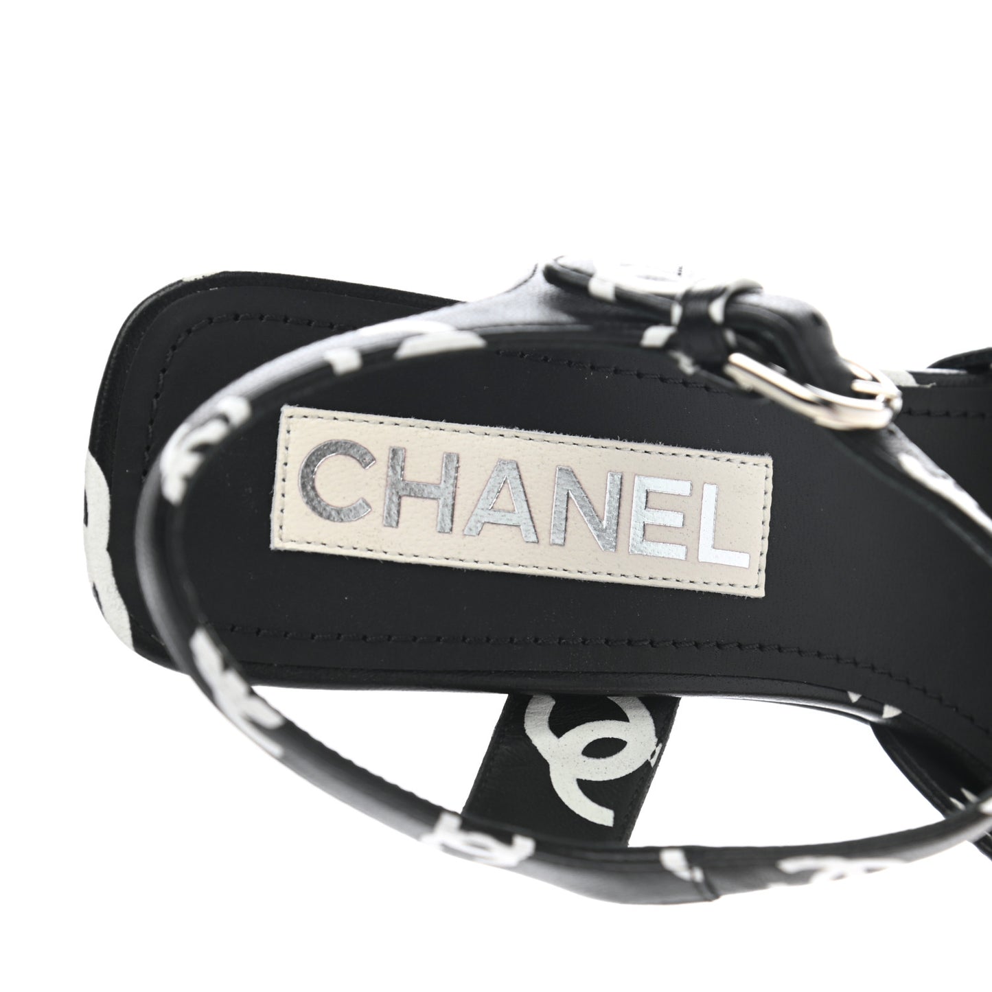 Printed Lambskin Coco Beach Platform Sandals 37 Black White