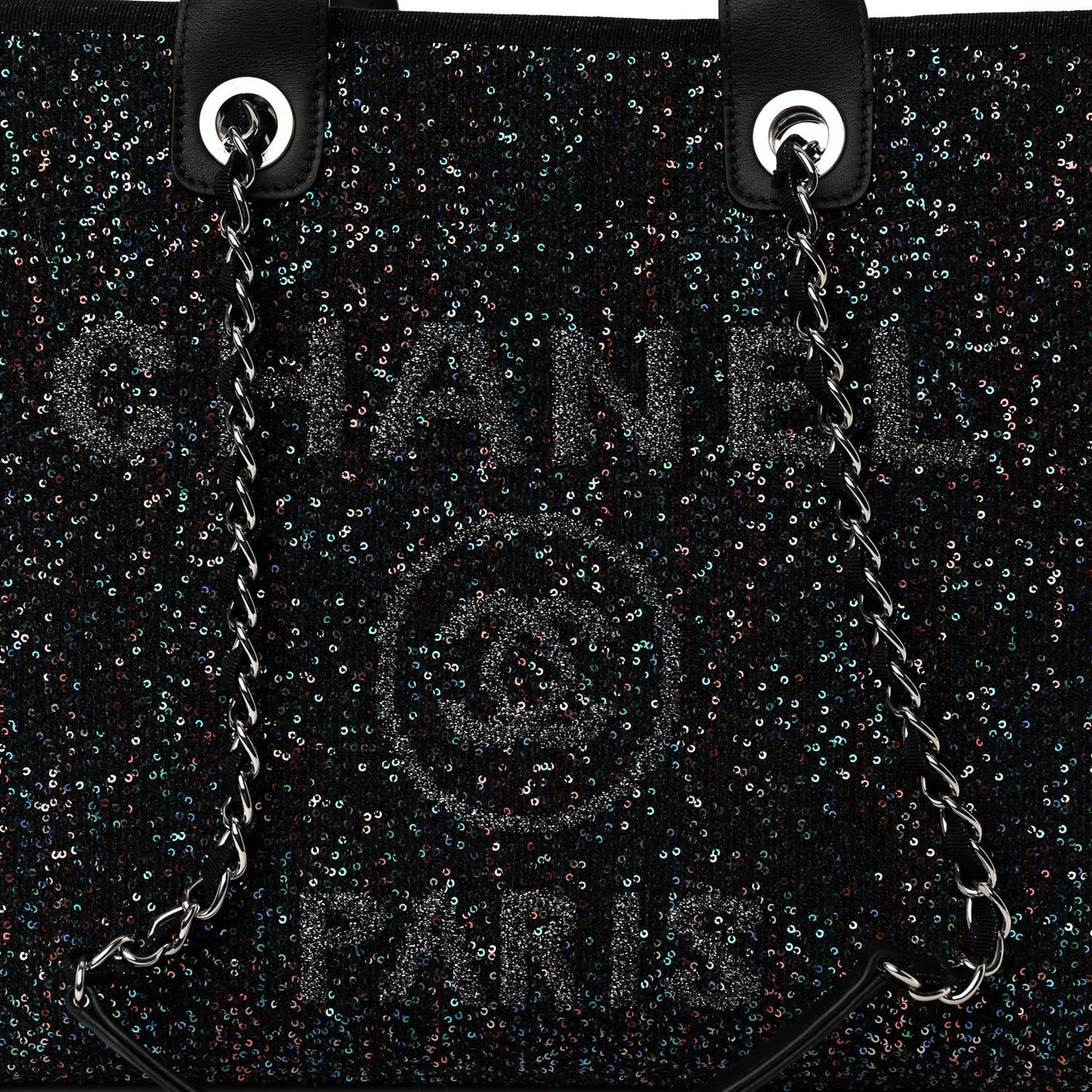 Calfskin Sequin Medium Deauville Tote Black