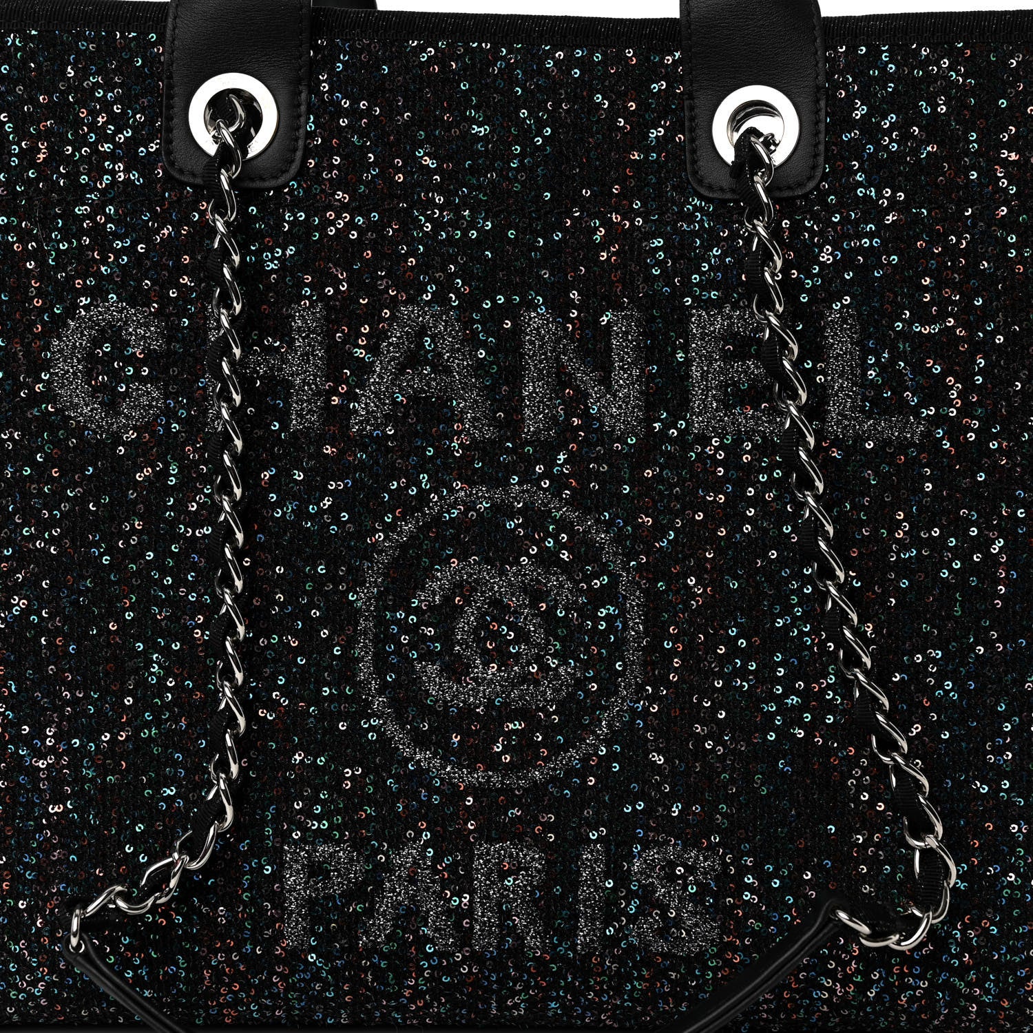 Chanel Calfskin Sequin Medium Deauville Tote Black 8 of 10