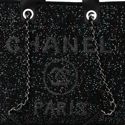 Chanel Calfskin Sequin Medium Deauville Tote Black 8 of 10