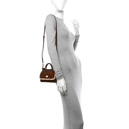 Dolce & Gabbana Suede Shearling Mini Miss Sicily Satchel Marrone Caffe Latte 2 of 10