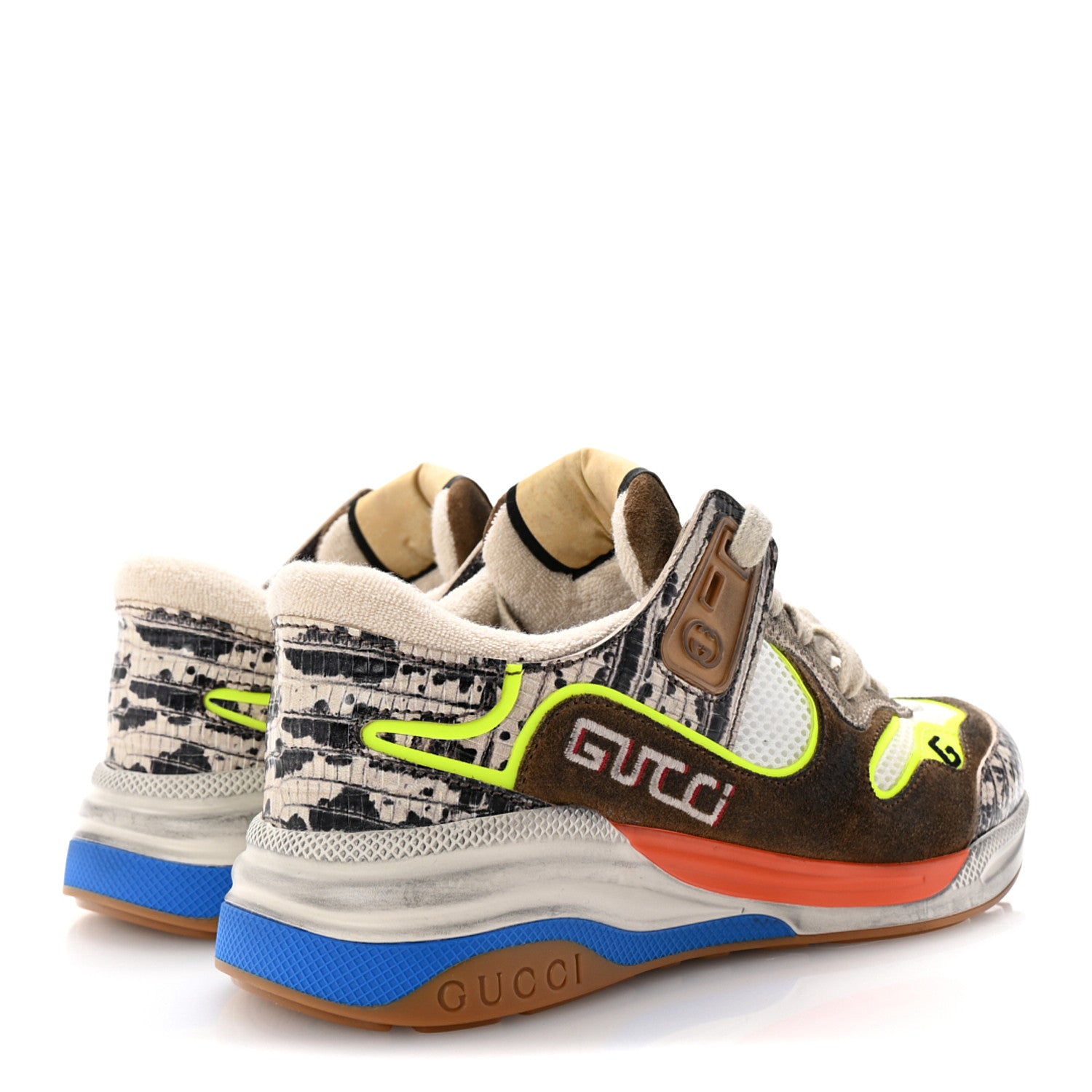 Gucci Suede Calfskin Tejus Printed Womens Ultrapace Sneakers 35 Natural Ardesia Neon Yellow 5 of 9