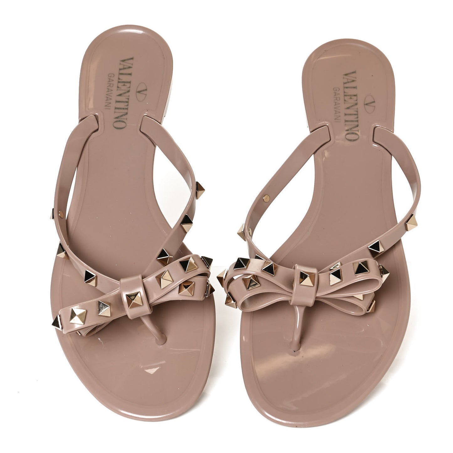 PVC Jelly Rockstud Bow Thong Sandals 38 Poudre