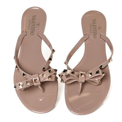 Valentino Garavani PVC Jelly Rockstud Bow Thong Sandals 38 Poudre 5 of 10