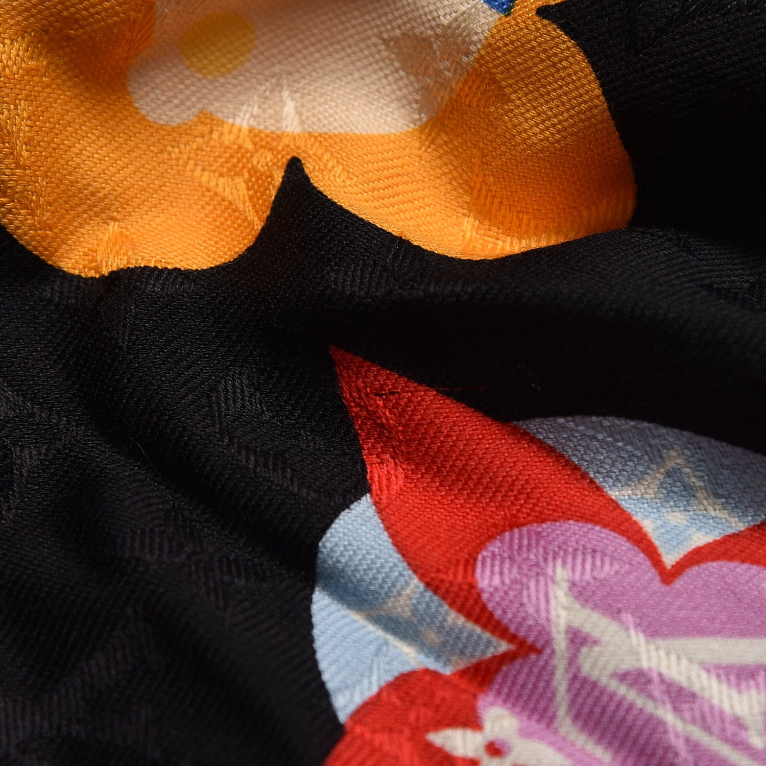 Louis Vuitton Silk Wool Monogram LV Stories Shawl Black 5 of 6
