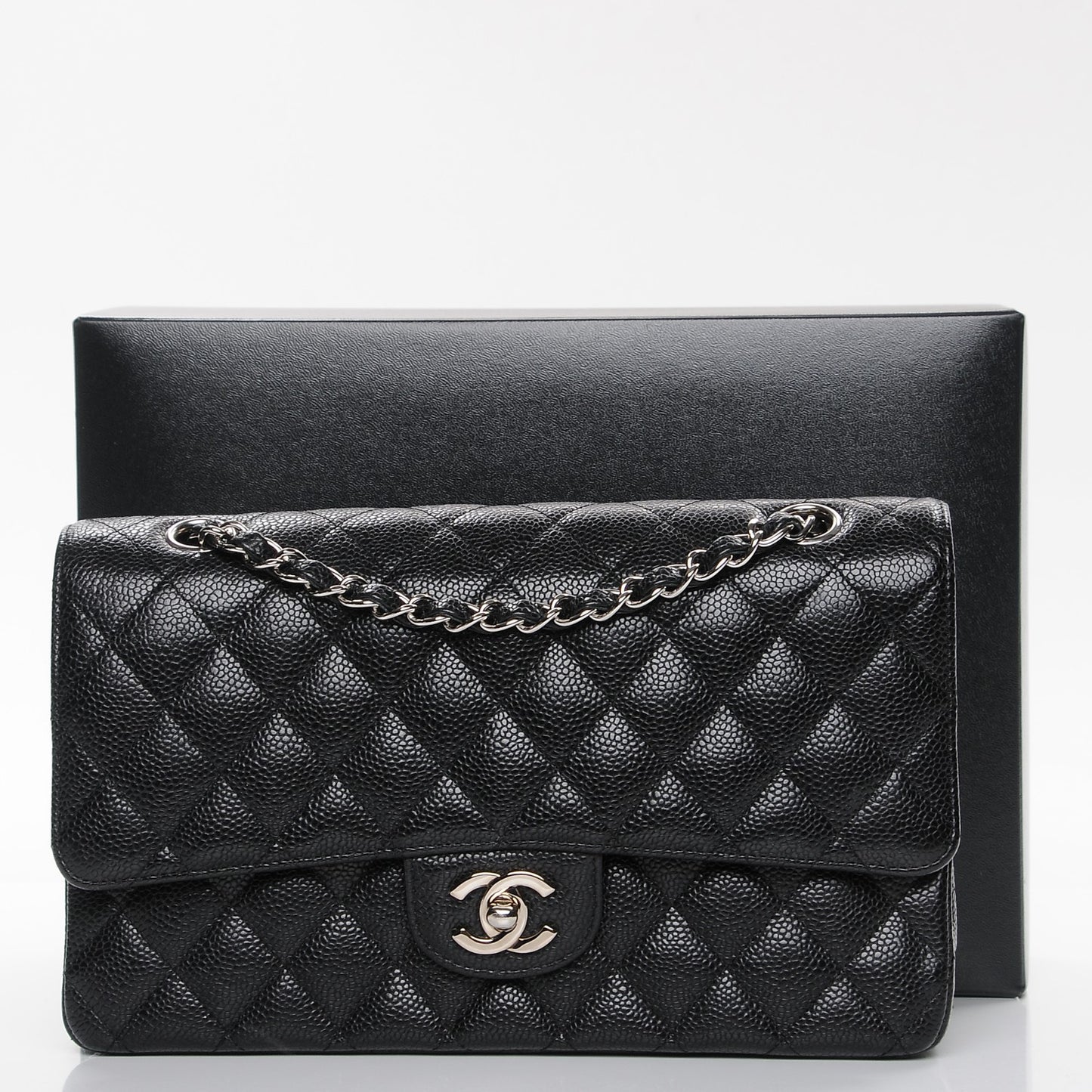 Caviar Quilted Medium Double Flap Black