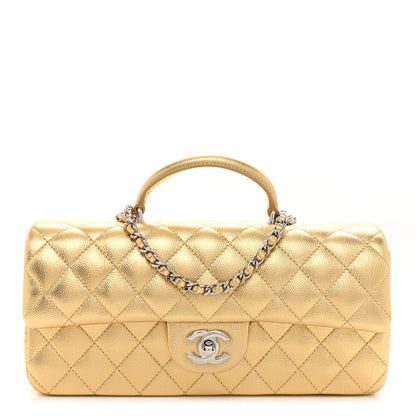 Chanel Metallic Caviar Quilted Top Handle East West Flap Gold 1 of 12