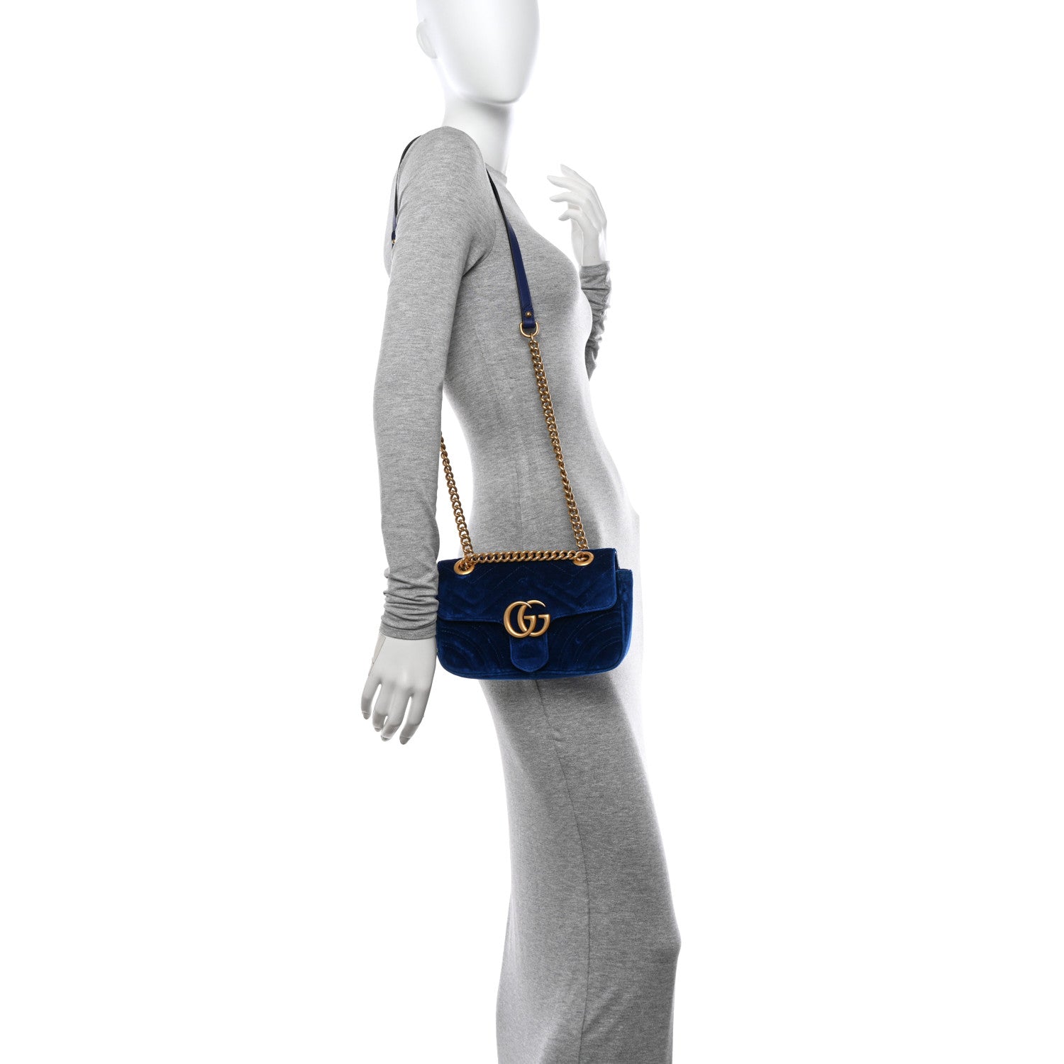 Gucci Velvet Matelasse Mini GG Marmont Shoulder Bag Cobalt Blue 2 of 11