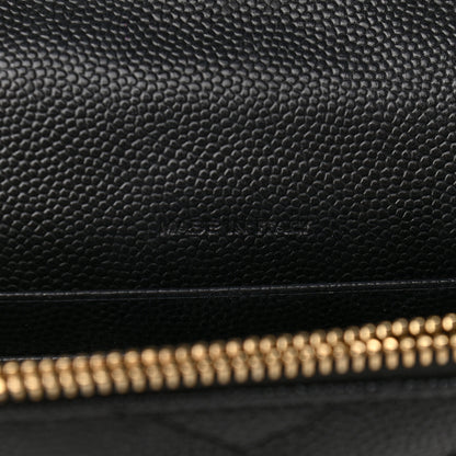 Saint Laurent Grain De Poudre Matelasse Chevron Monogram Envelope Chain Wallet Black 7 of 9