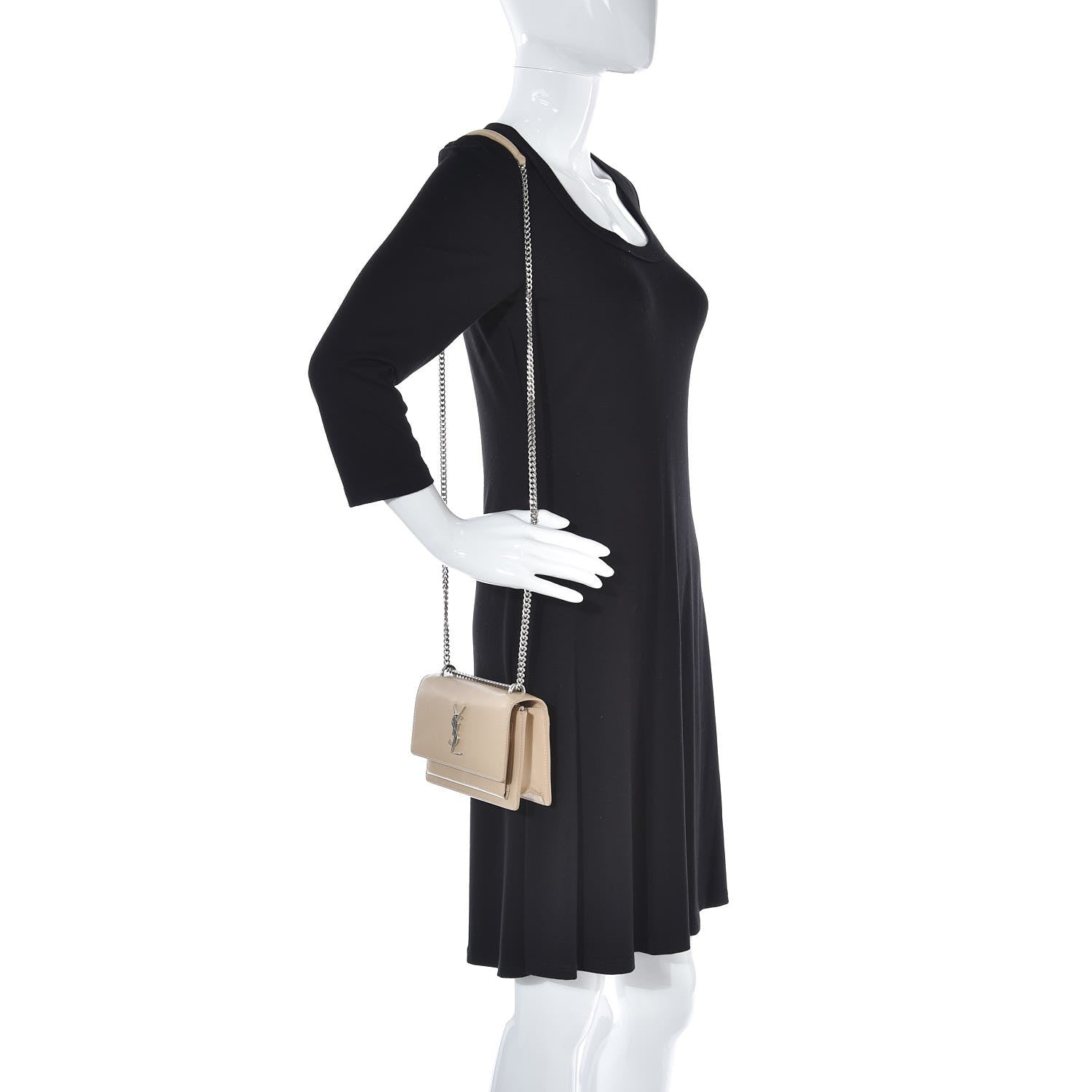 Saint Laurent Calfskin Monogram Sunset Chain Wallet Nude Powder 2 of 7