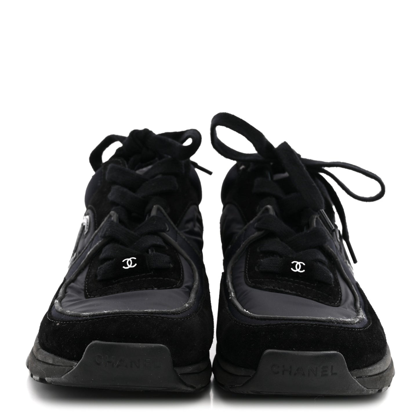 Fabric Calfskin Suede CC Sneakers 38 Black