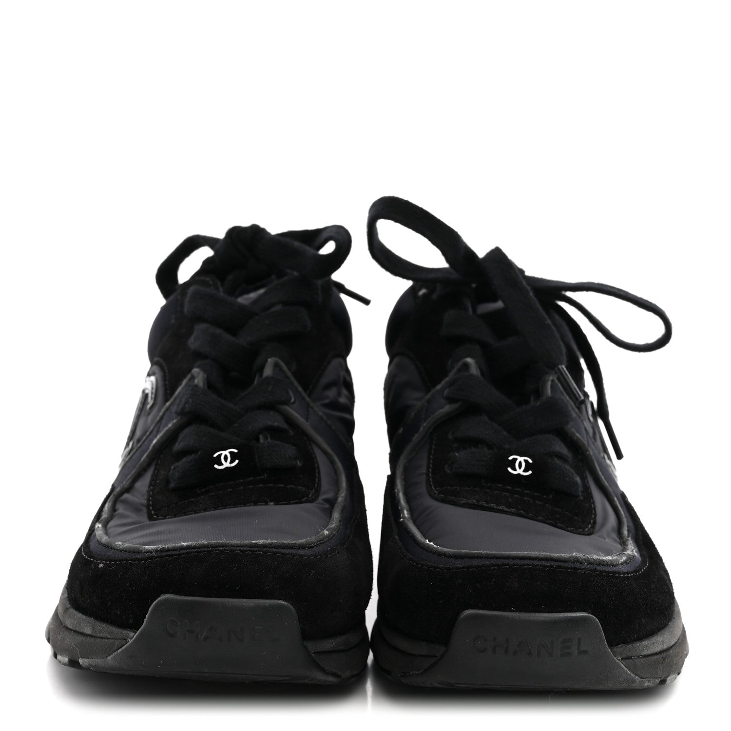 Chanel Fabric Calfskin Suede CC Sneakers 38 Black 3 of 10