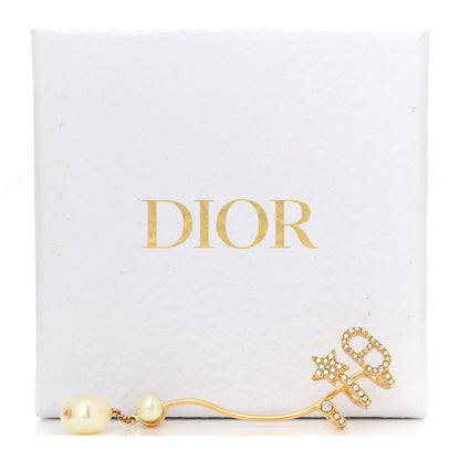 Christian Dior Metal Pearl Petite CD Ear Climber Earring Gold White 5 of 5