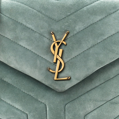 Saint Laurent Suede Calfskin Y Quilted Monogram Small Loulou Chain Satchel Vert Opaline 9 of 13