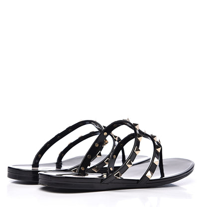 Valentino Garavani PVC Jelly Rockstud Caged Flat Thong Sandals 38 Black 4 of 8