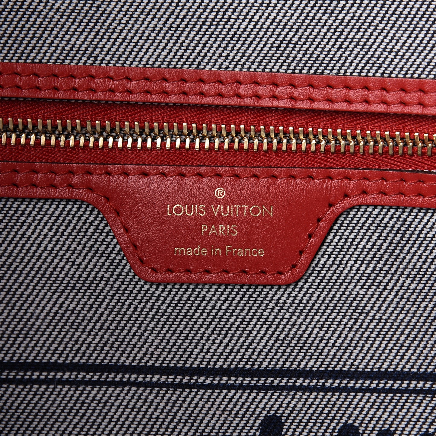 Denim Damier Monogram Patchwork Neverfull Blue Rouge