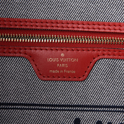 Louis Vuitton Denim Damier Monogram Patchwork Neverfull Blue Rouge 6 of 11