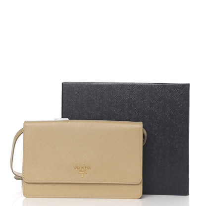 Prada Saffiano Metal Flap Wallet with Strap Sabbia 11 of 11