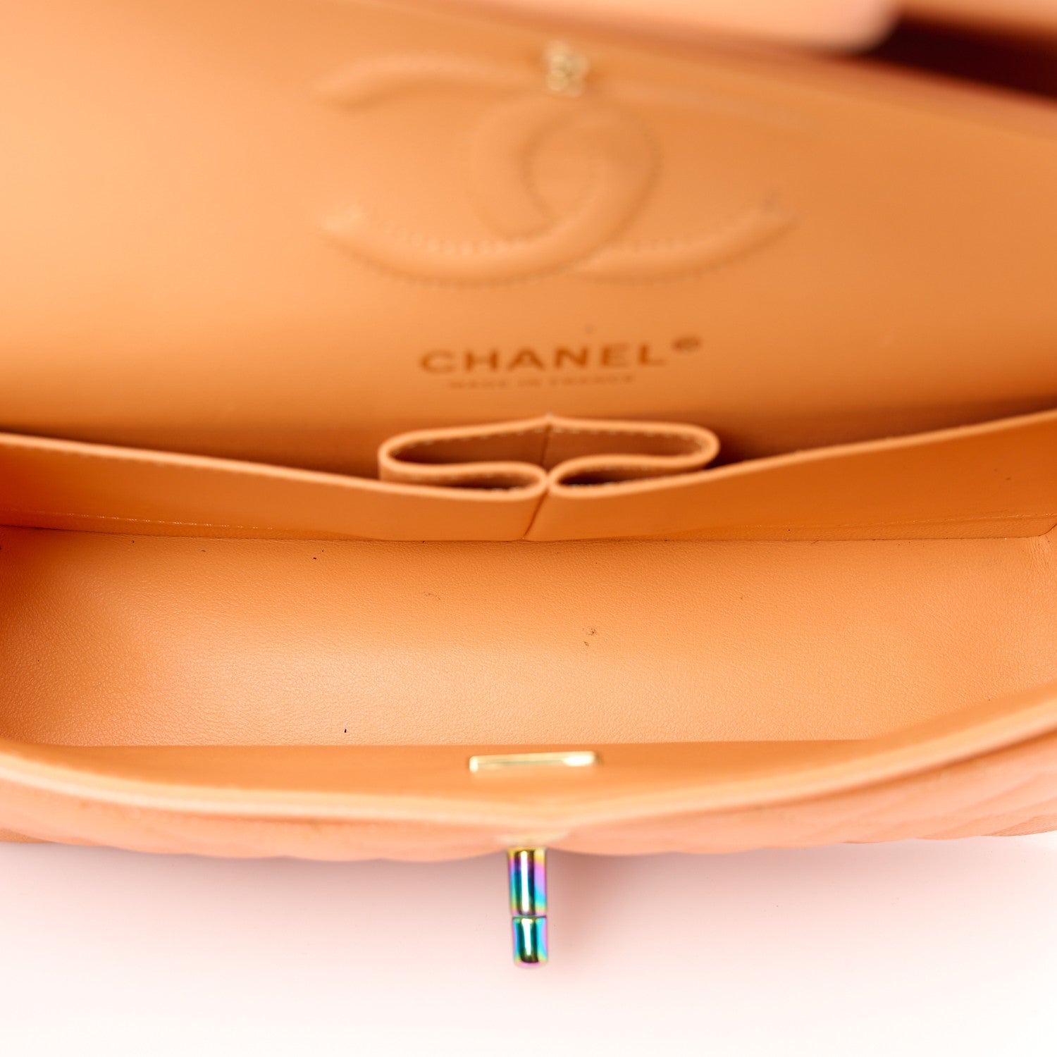Chanel Caviar Quilted Rainbow CC Small Double Flap Orange 5 of 11