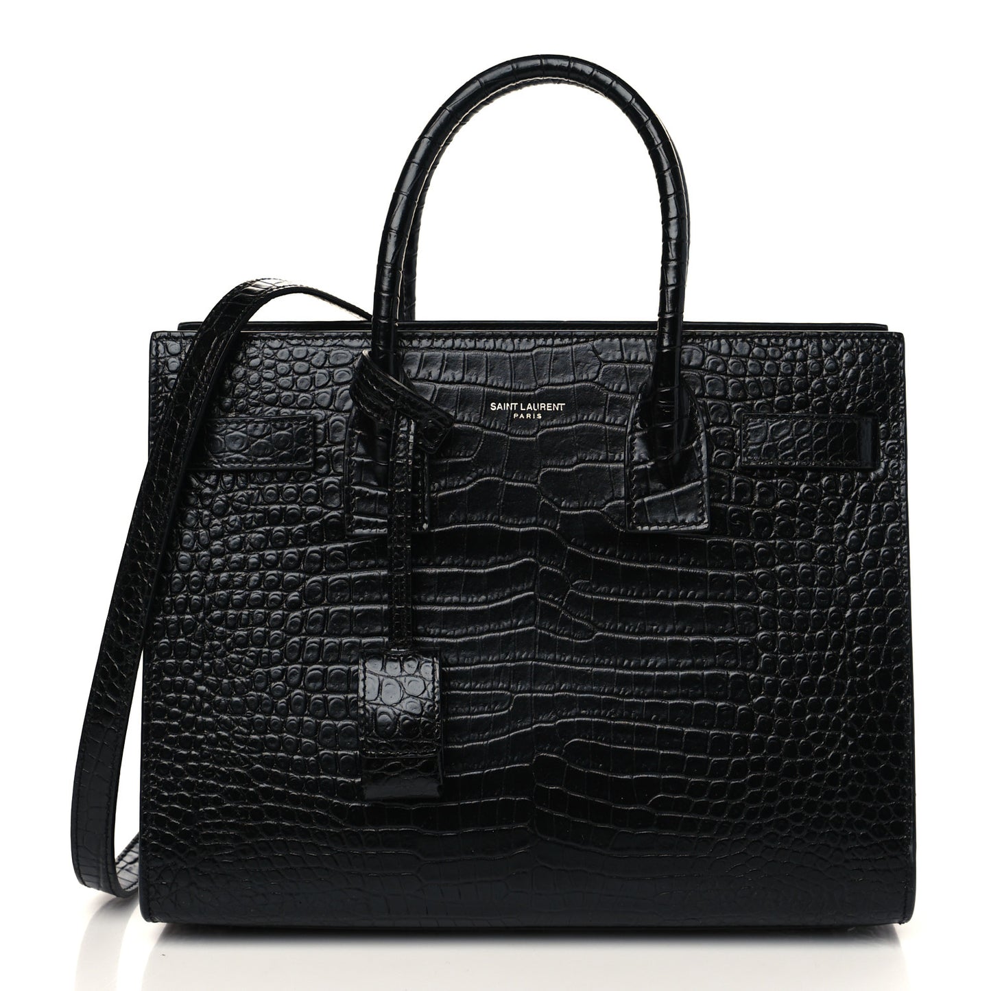 Calfskin Crocodile Embossed Baby Sac De Jour Black