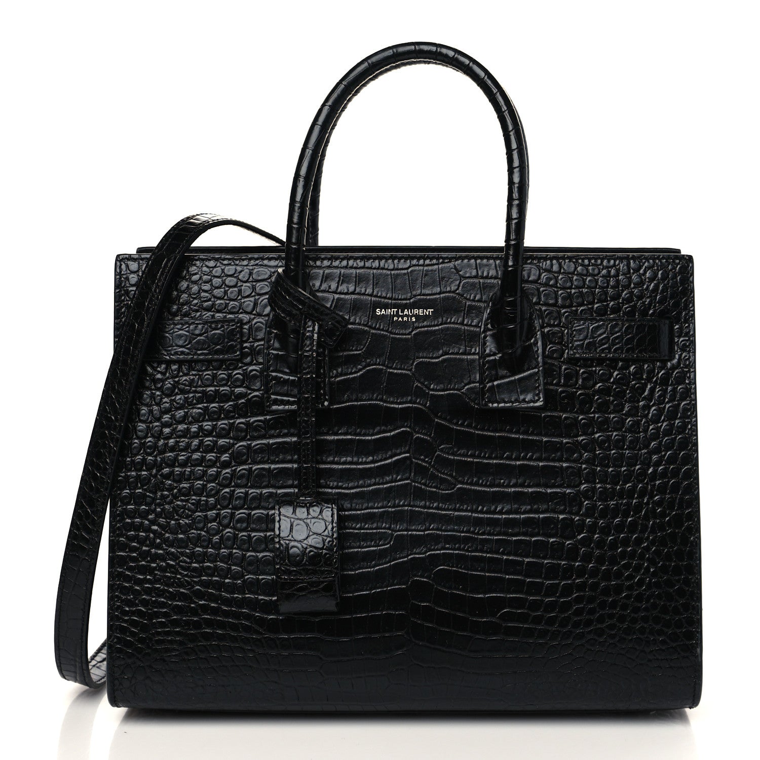 Saint Laurent Calfskin Crocodile Embossed Baby Sac De Jour Black 3 of 8