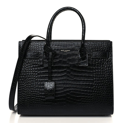 Saint Laurent Calfskin Crocodile Embossed Baby Sac De Jour Black 3 of 8