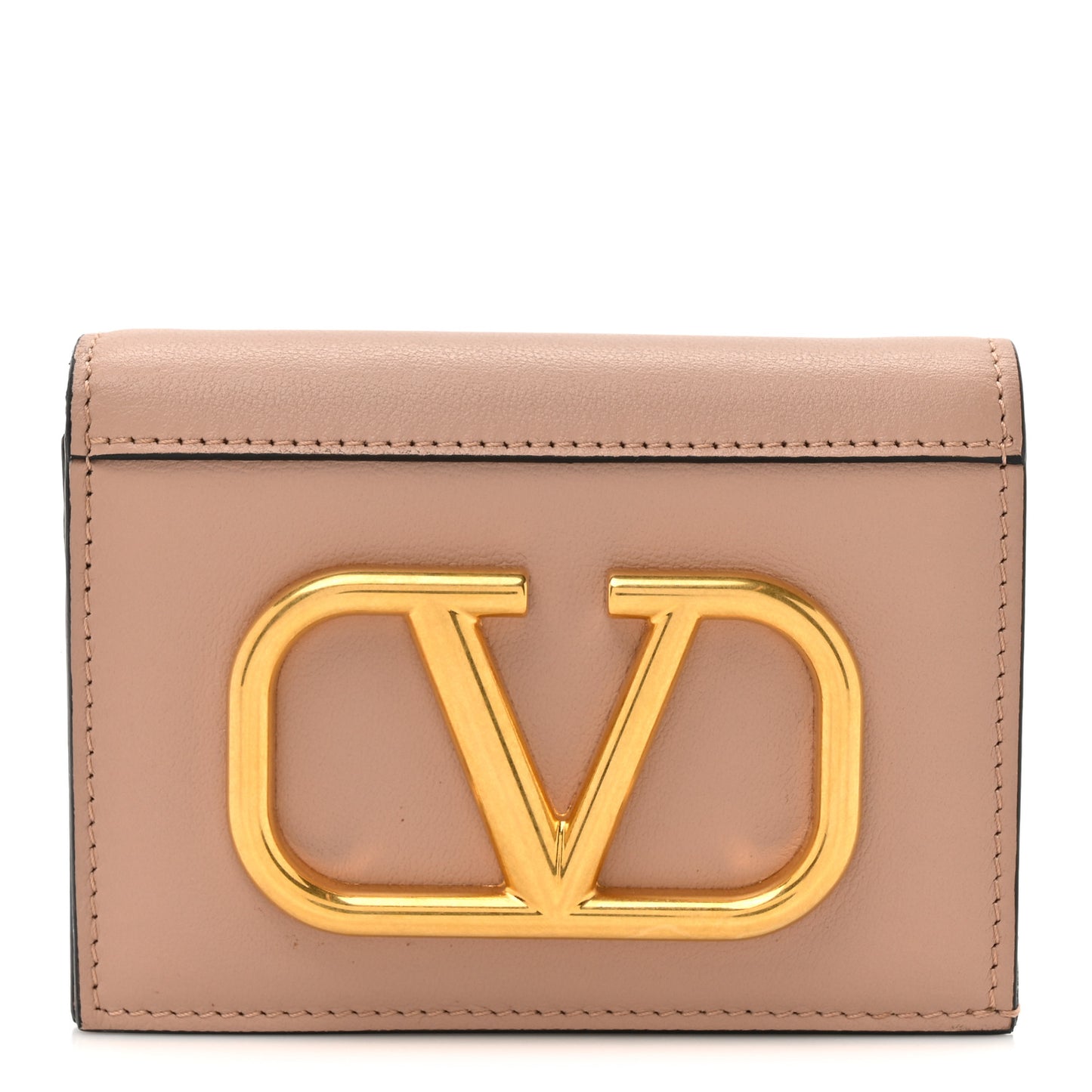 Calfskin Vlogo French Flap Wallet Rose Cannelle