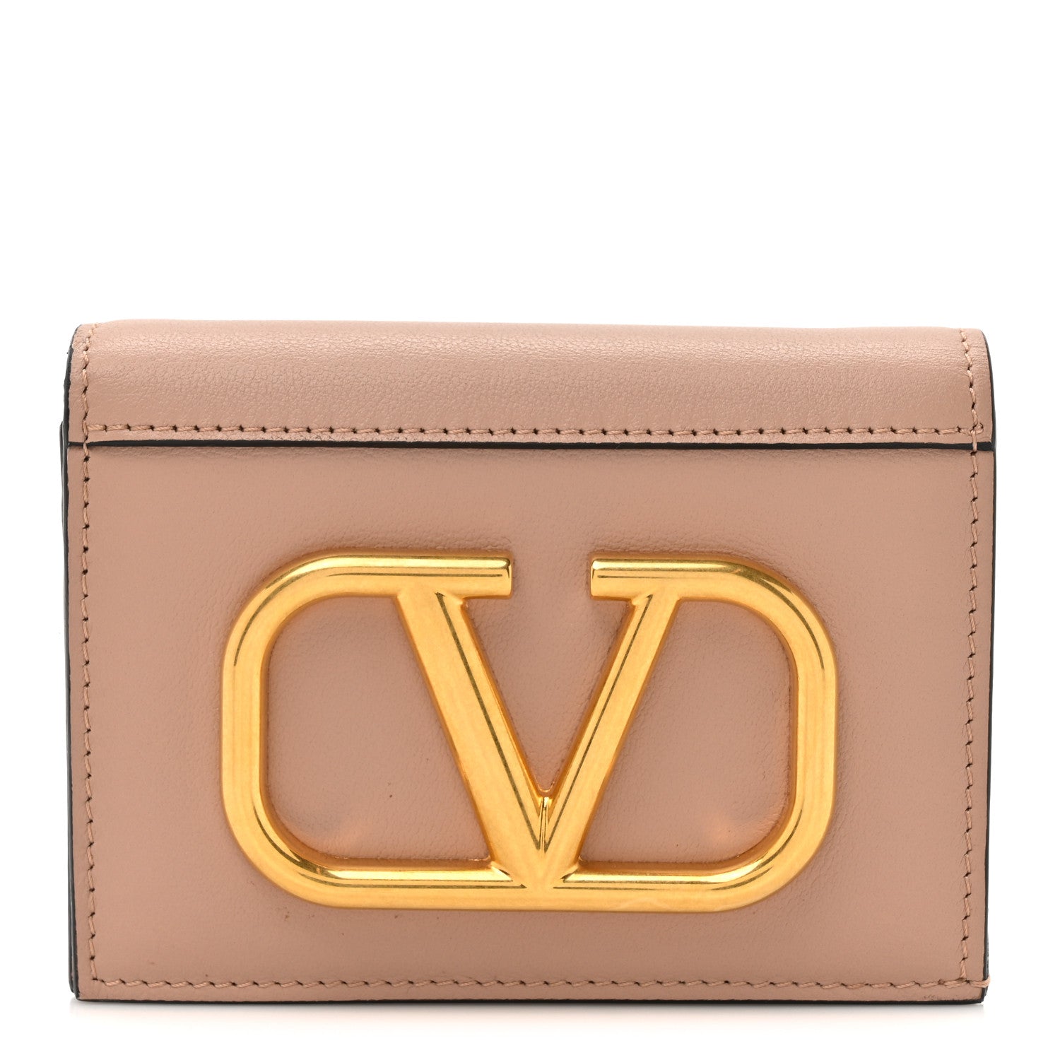 Valentino Garavani Calfskin Vlogo French Flap Wallet Rose Cannelle 1 of 13