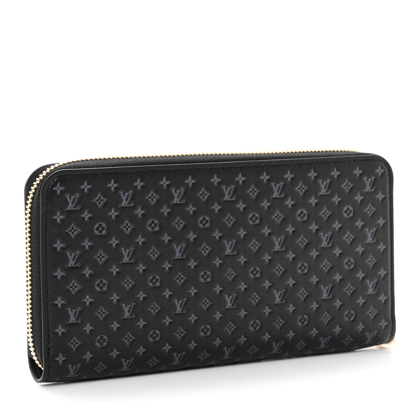 Calfskin Nanogram Embossed Zippy Wallet Black