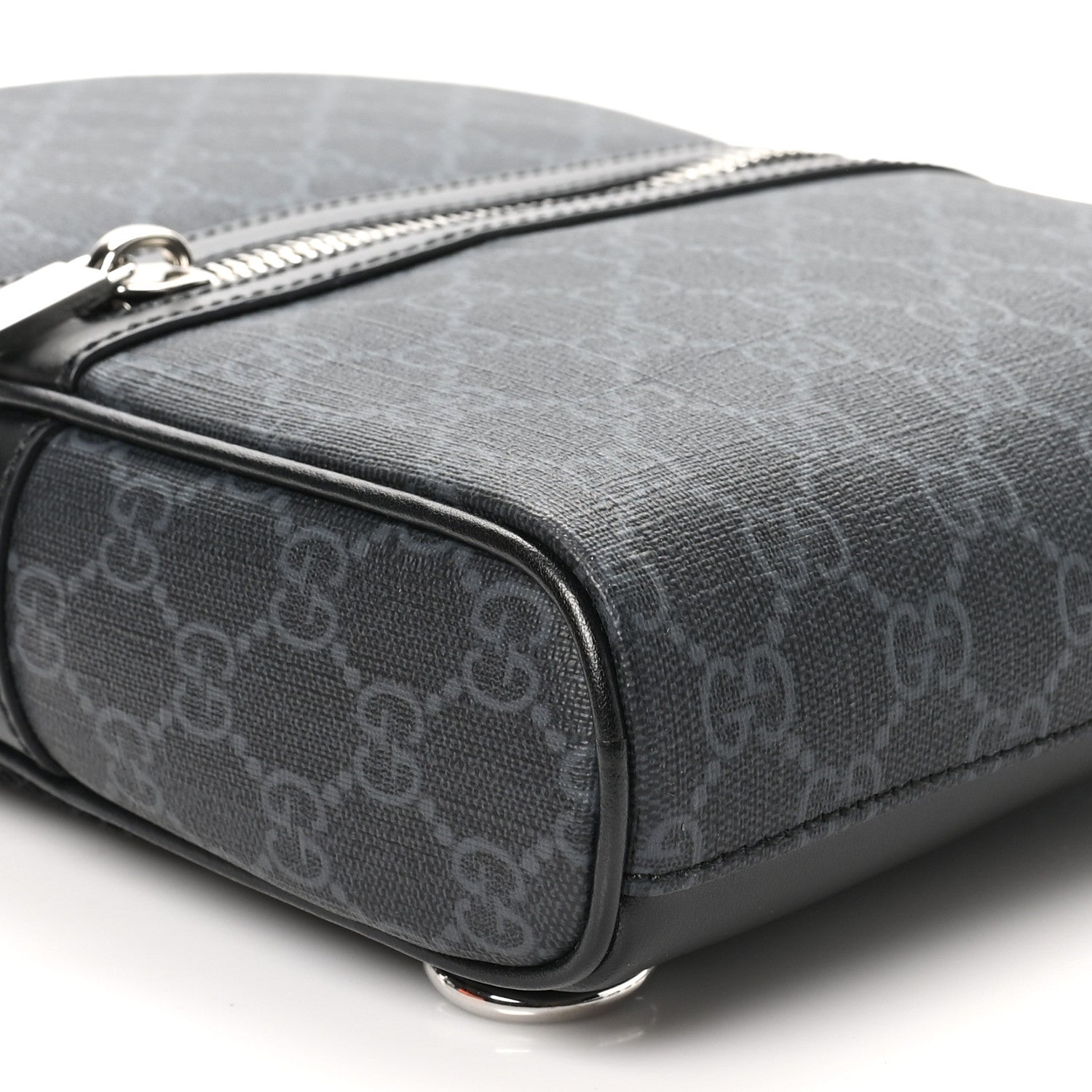 Gucci GG Supreme Monogram Calfskin Web Sling Backpack Black Grey 9 of 10
