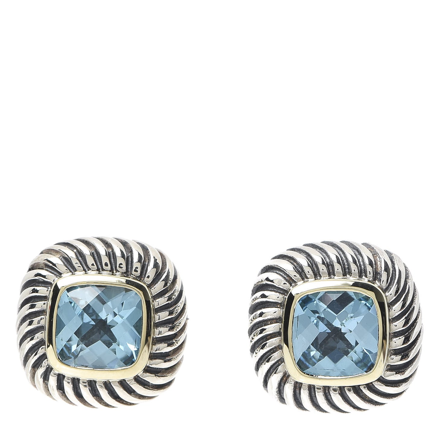 Sterling Silver 14K Yellow Gold Blue Topaz 7mm Albion Earrings