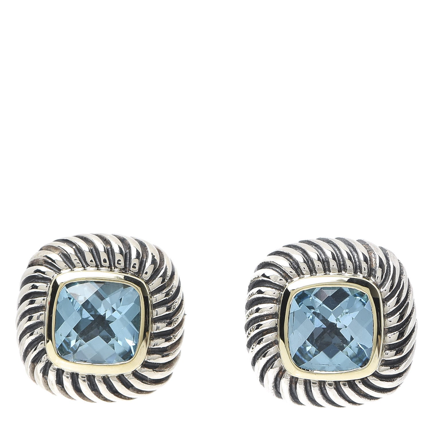 David Yurman Sterling Silver 14K Yellow Gold Blue Topaz 7mm Albion Earrings 1 of 4