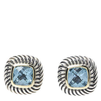 David Yurman Sterling Silver 14K Yellow Gold Blue Topaz 7mm Albion Earrings 1 of 4