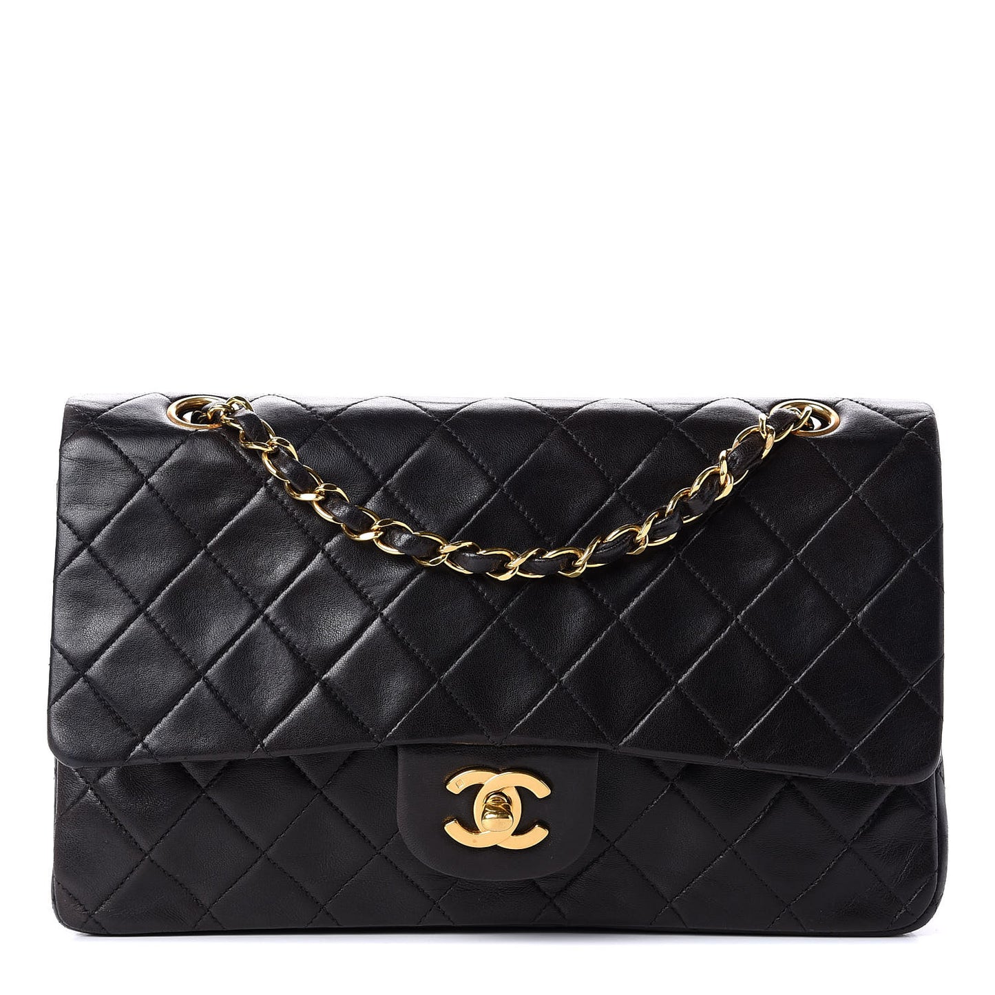 Lambskin Quilted Medium Double Flap Black