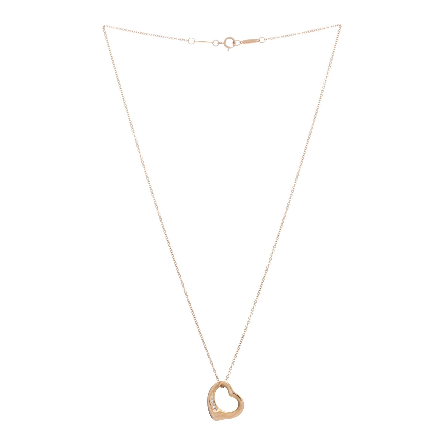 18K Yellow Gold Diamond 16mm Elsa Peretti Open Heart Pendant Necklace