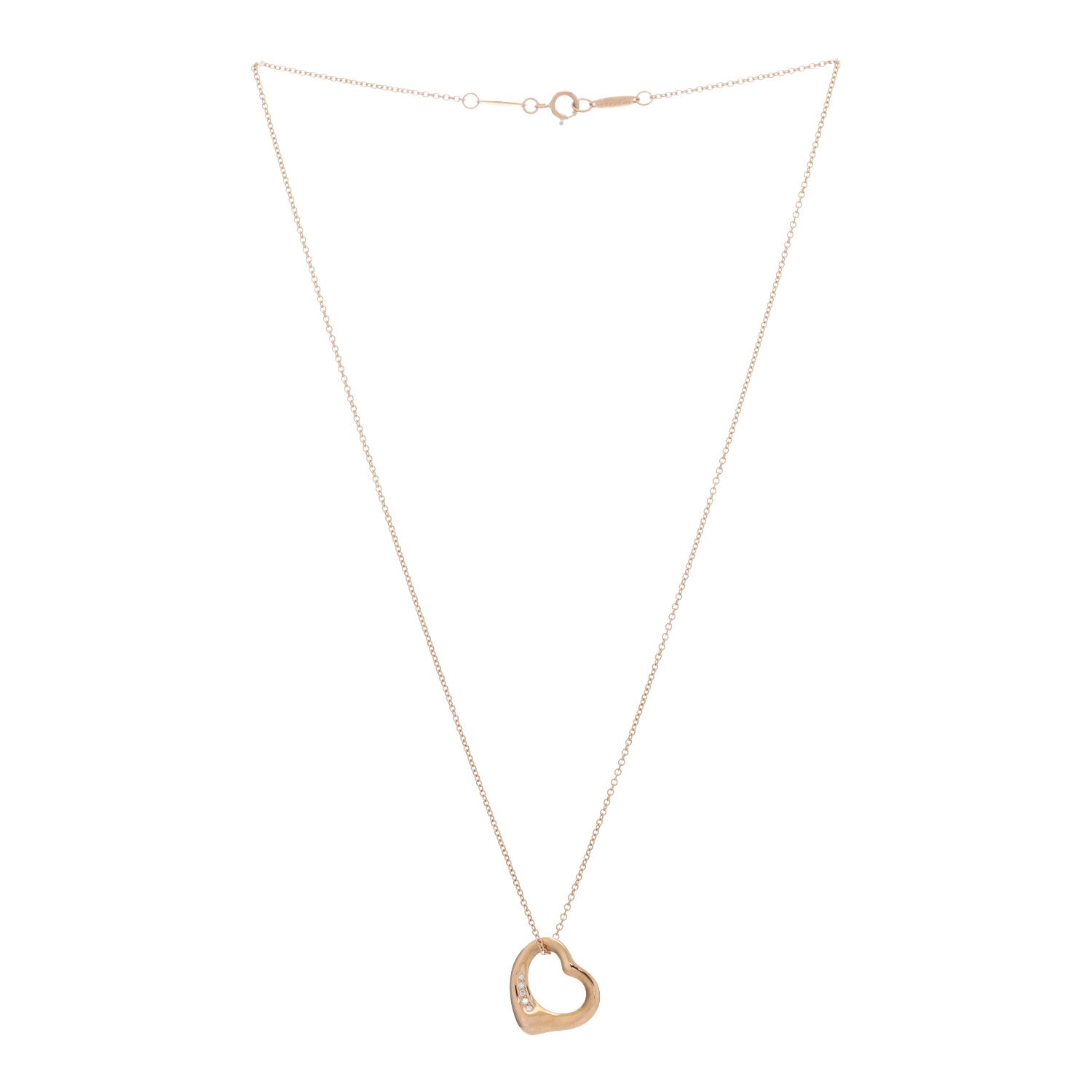 Tiffany 18K Yellow Gold Diamond 16mm Elsa Peretti Open Heart Pendant Necklace 3 of 5