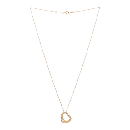 Tiffany 18K Yellow Gold Diamond 16mm Elsa Peretti Open Heart Pendant Necklace 3 of 5