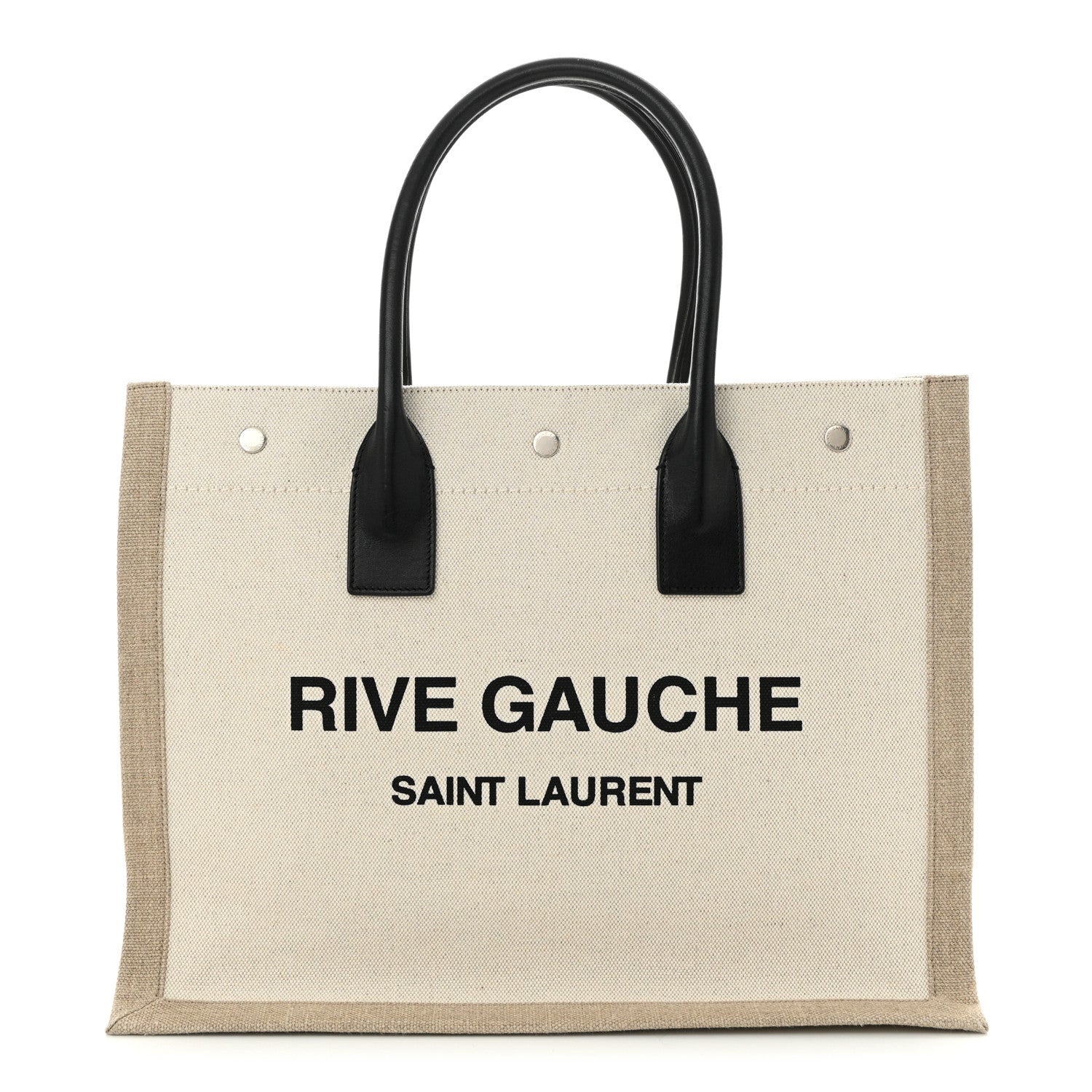Saint Laurent Linen Calfskin Small Rive Gauche Tote Greggio Natural 1 of 10