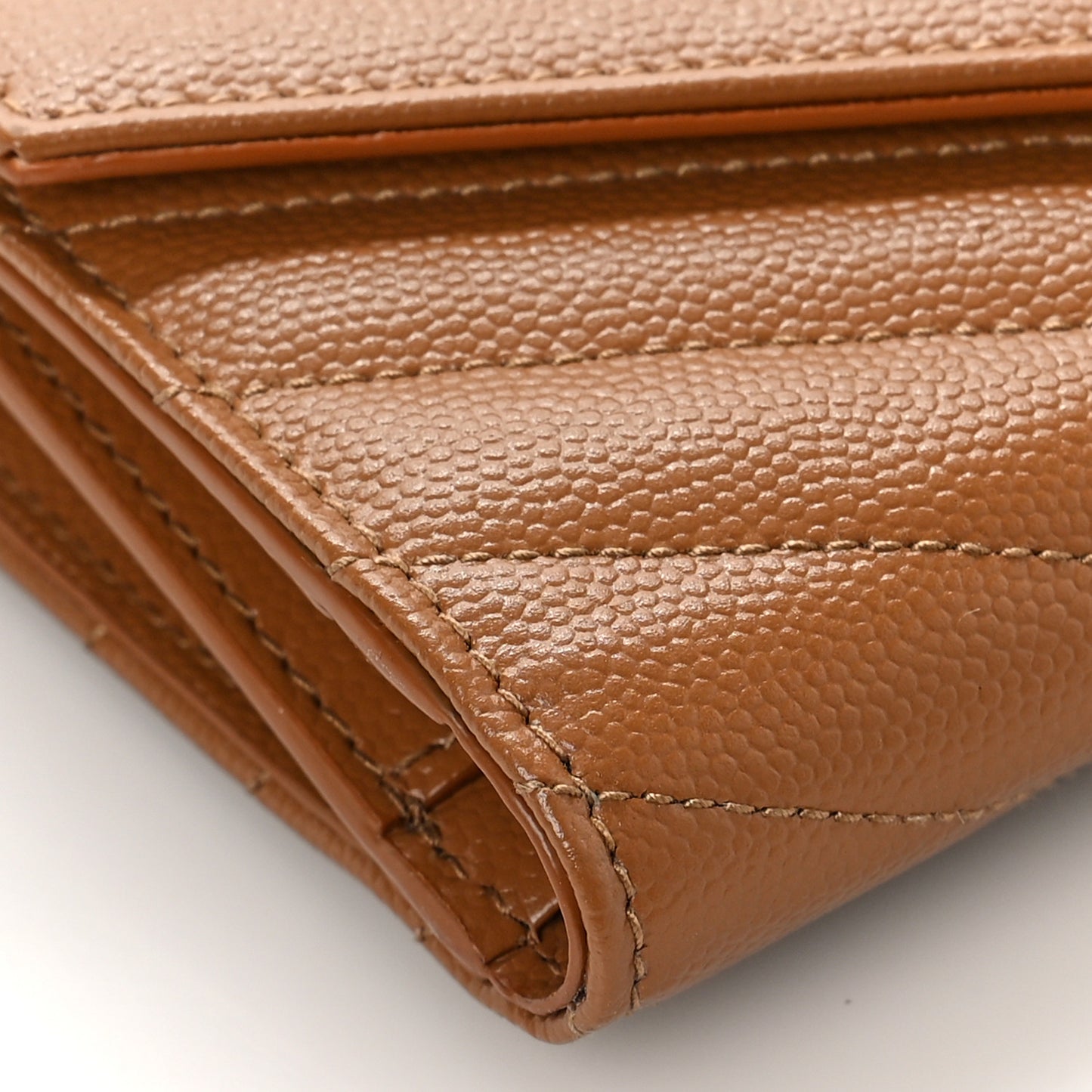Grain De Poudre Matelasse Chevron Monogram Compact Tri Fold Wallet Natural Dark