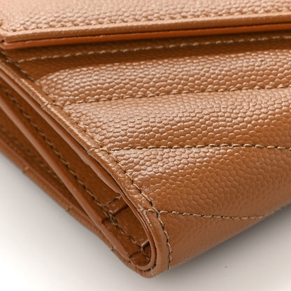 Saint Laurent Grain De Poudre Matelasse Chevron Monogram Compact Tri Fold Wallet Natural Dark 7 of 9