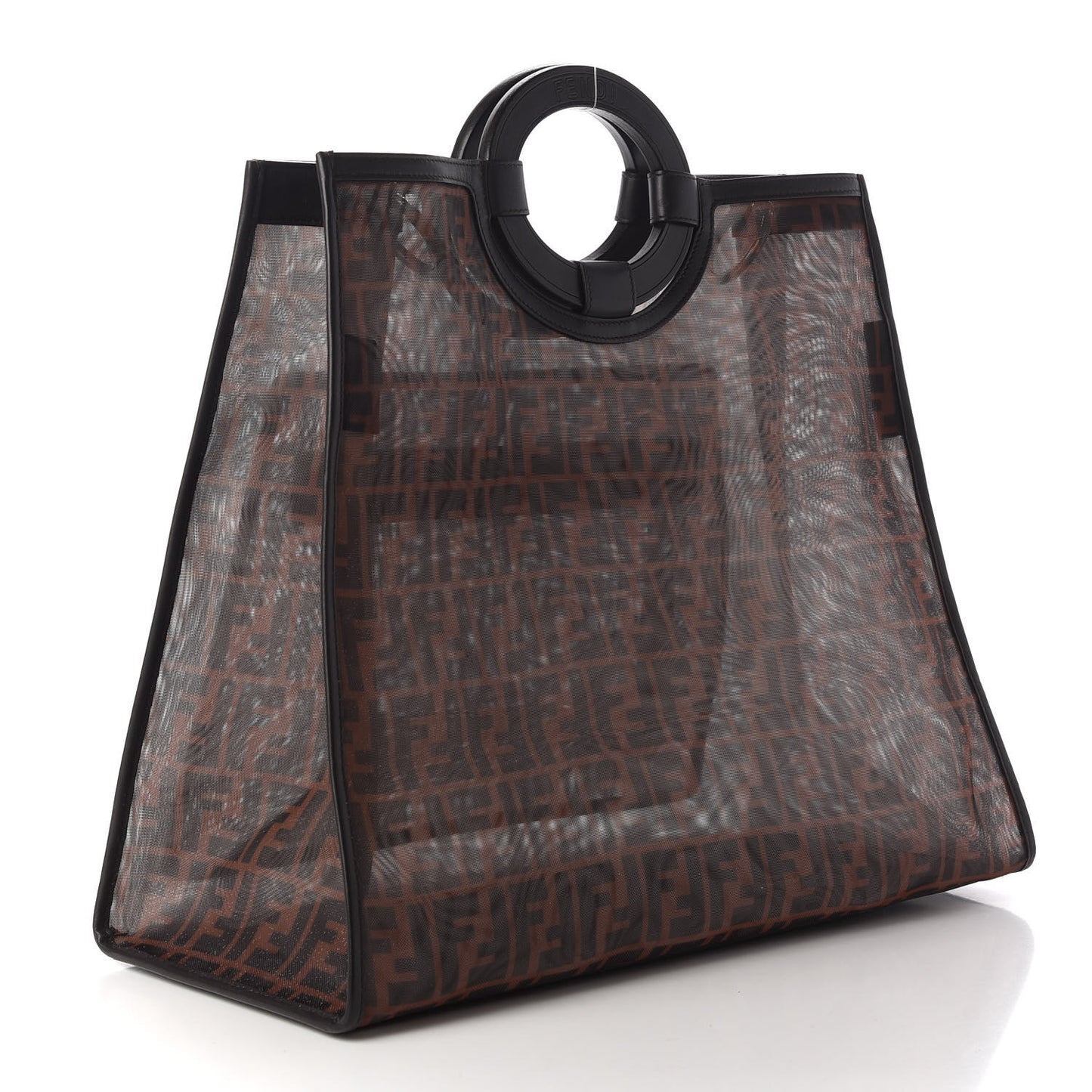 Mesh Vitello Century Cuoio FF 1974 Large Runaway Shopper Tote Marrone Black Ebano