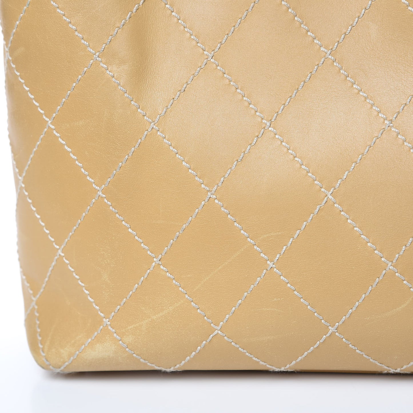 Calfskin Contrast Stitch Surpique Tote Beige