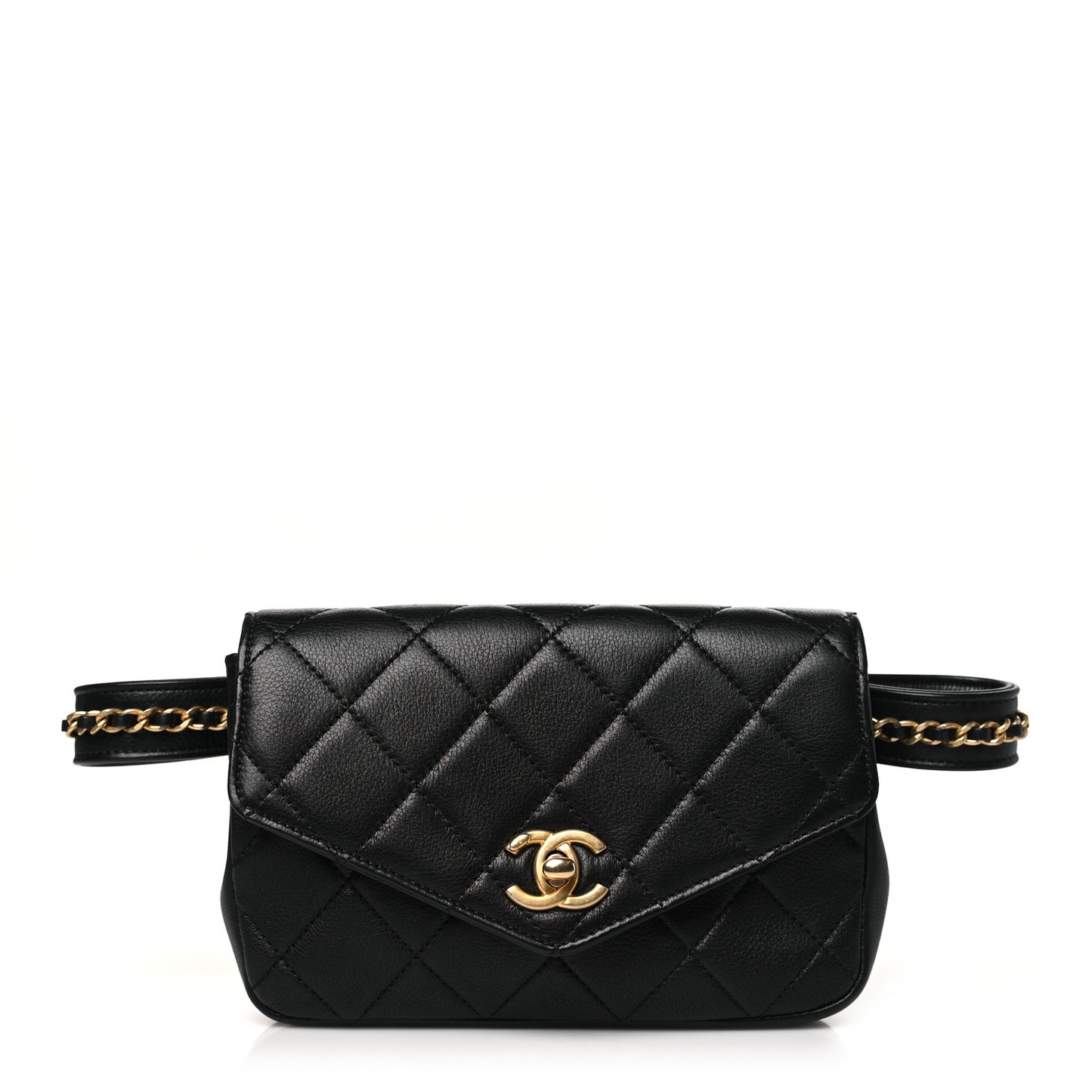 Calfskin Quilted Flap Waist Bag Black
