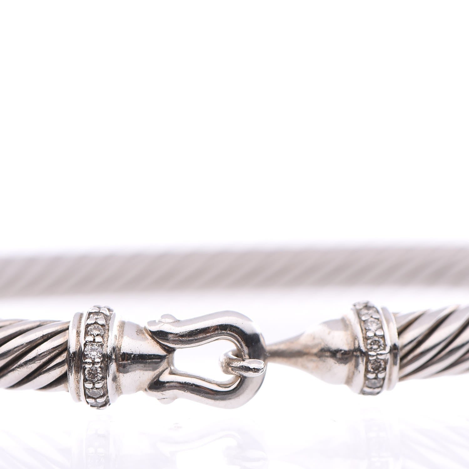 David Yurman Sterling Silver Diamond 5mm Cable Buckle Bracelet 4 of 7