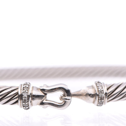 David Yurman Sterling Silver Diamond 5mm Cable Buckle Bracelet 4 of 7